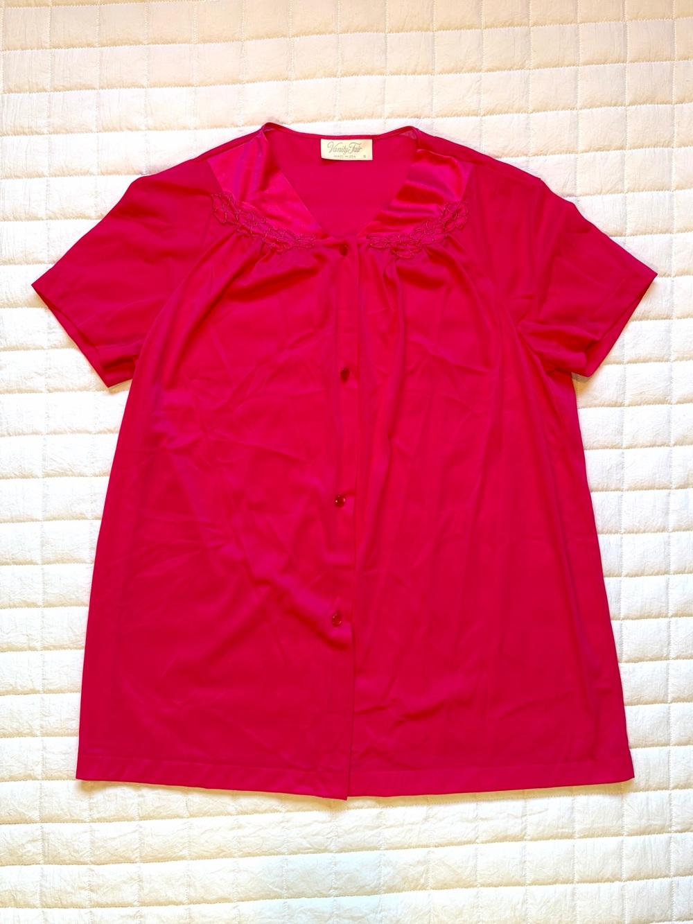 VTG Vanity Fair Women's Nylon Hot Pink Short-Sleeved Pajama Top Size S